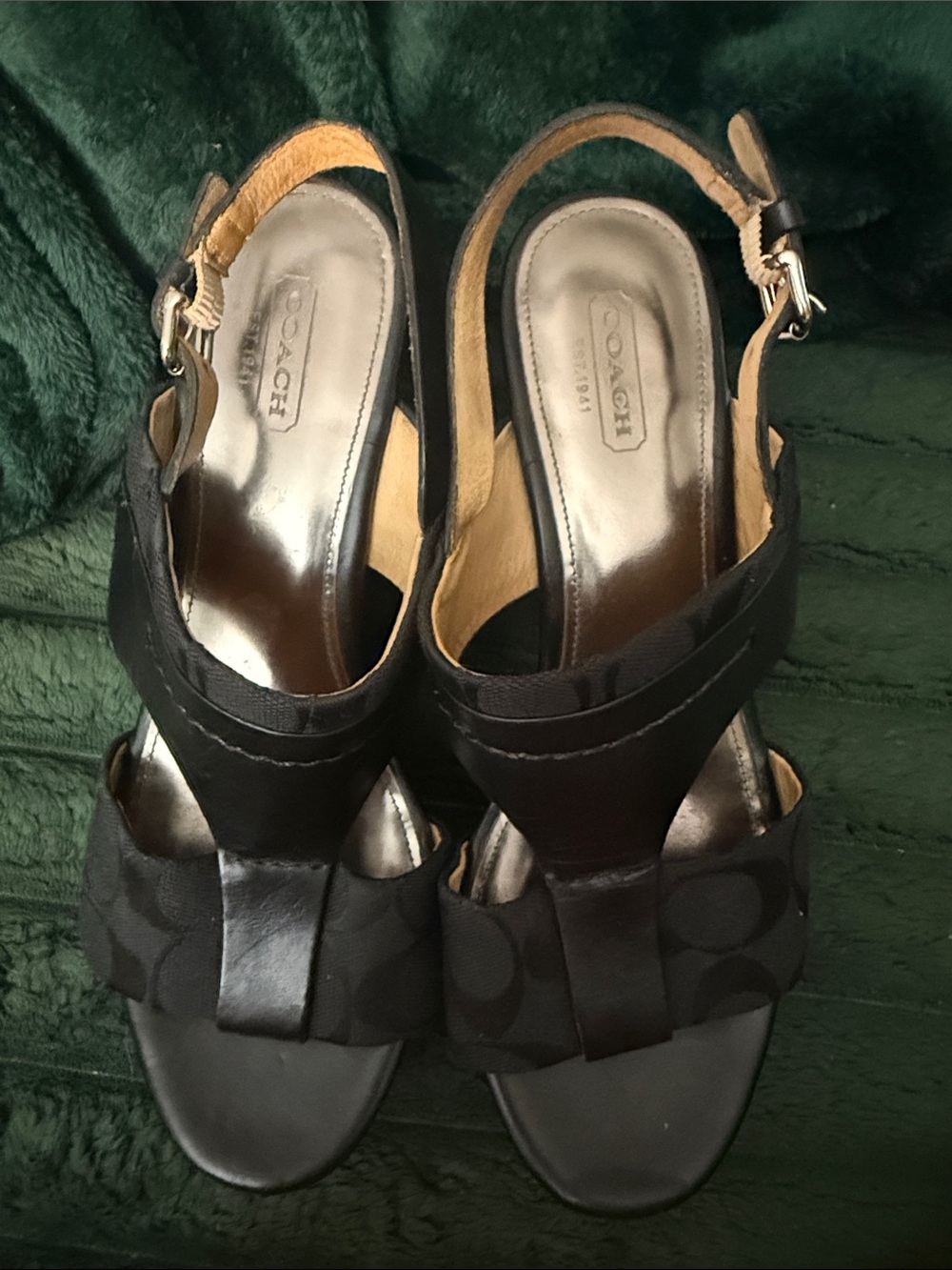 Coach Black Signature Slingback Sandals with Tan Lining